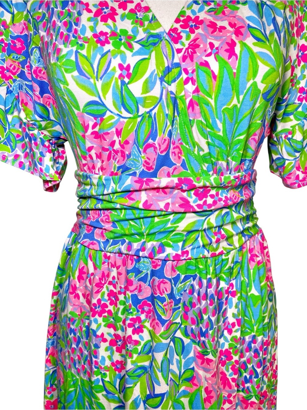 LILLY PULITZER JULIET RUFFLE Flutter Sleeve Ruched MIDI DRESS *A CHERRY ON TOP* - Picture 5 of 16